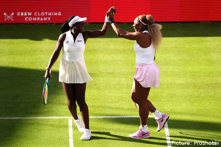 Victoria Mboko and Serena Williams smiling together