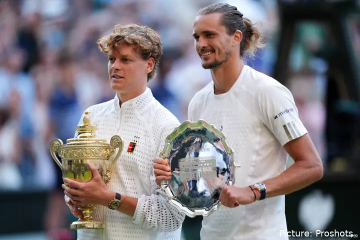 Sinner and Zverev with trophies.