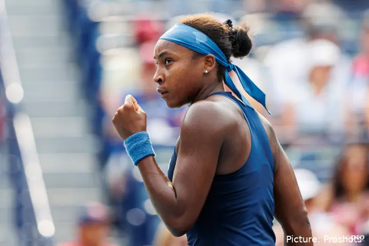 Coco Gauff shaking her fist