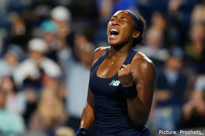 Gauff celebrates.
