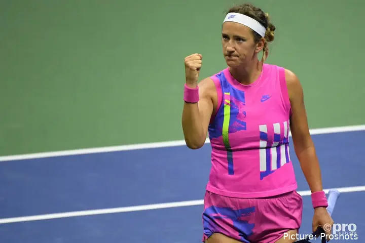 Victoria Azarenka clenches her fist at US Open 2020.