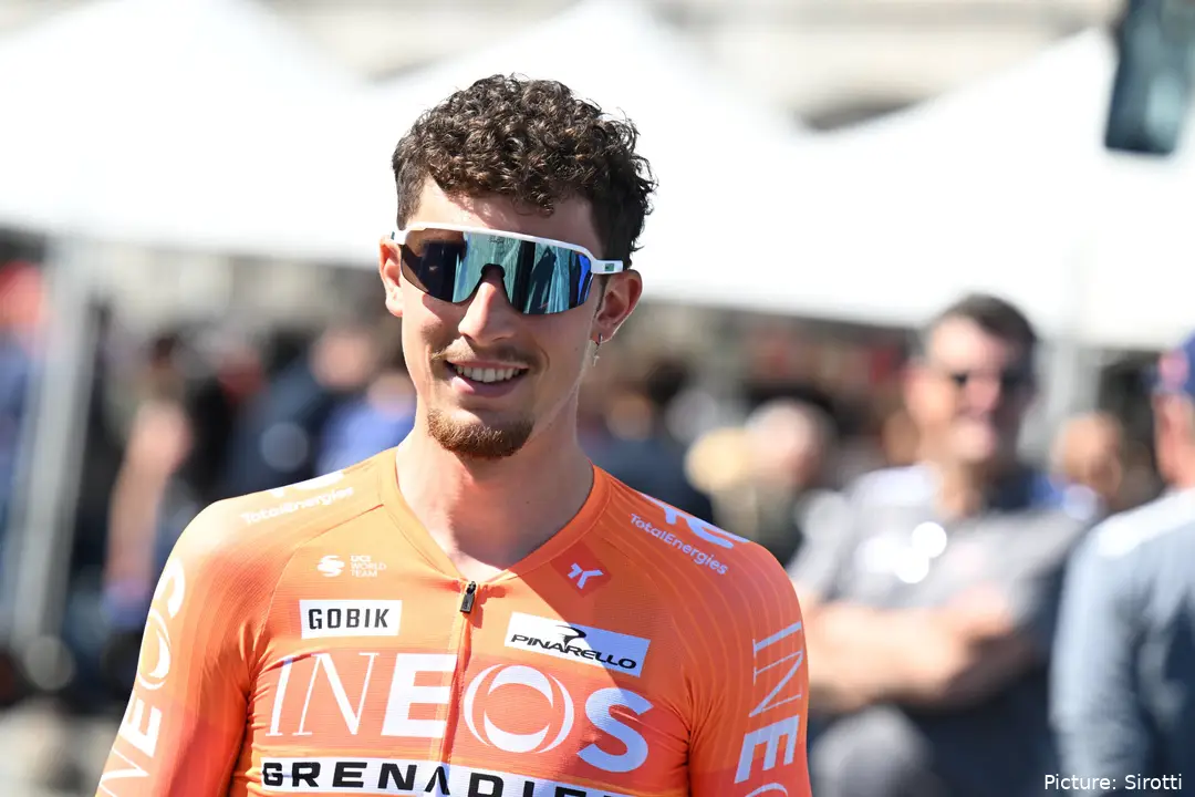 Kevin Vauquelin at the pre-Liege-Bastogne-Liege 2026 team presentation