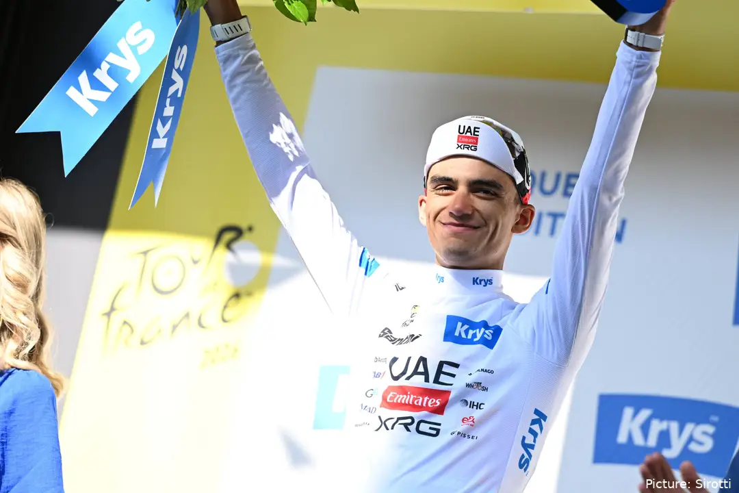 Isaac del Toro in white jersey at the 2026 Tour de France