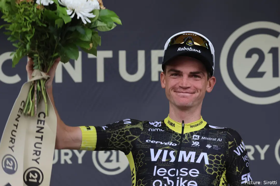 Sepp Kuss taking the&nbsp;combativity award at the 2026 Tour de France in Stage 20