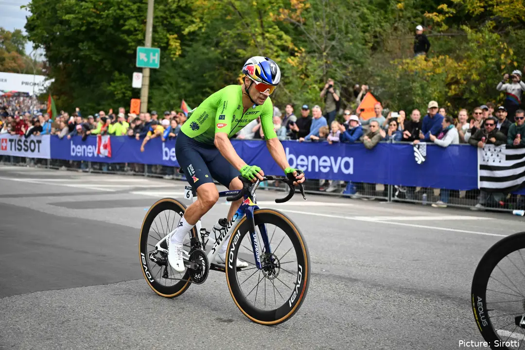 Primoz Roglic in action at the 2026 Montreal World Championships