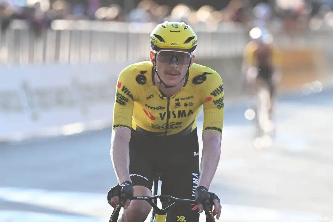 Matteo Jorgenson crosses the line at Il Lombardia 2026