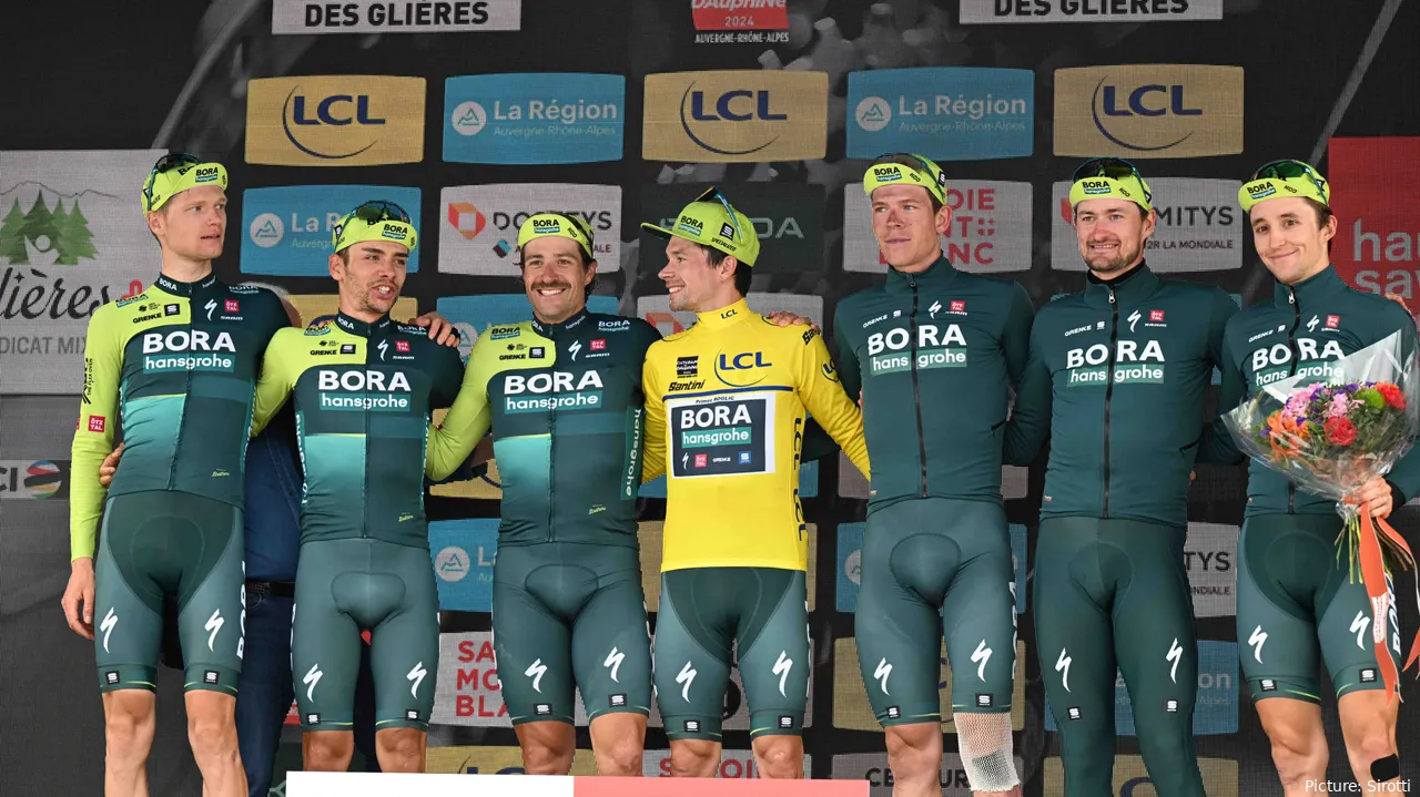 Primoz Roglic after winning the 2024 Criterium du Dauphiné. @Sirotti