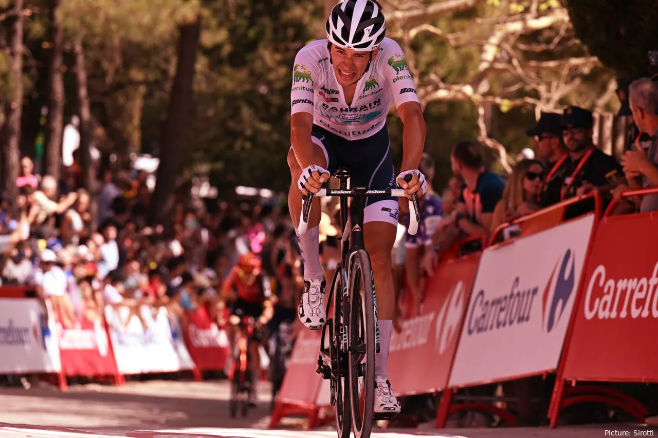 Antonio Tiberi eindigde als vierde in de 8e etappe van de Vuelta a Espana. De volgende dag moest hij opgeven nadat hij een zonnesteek opliep. @Sirotti