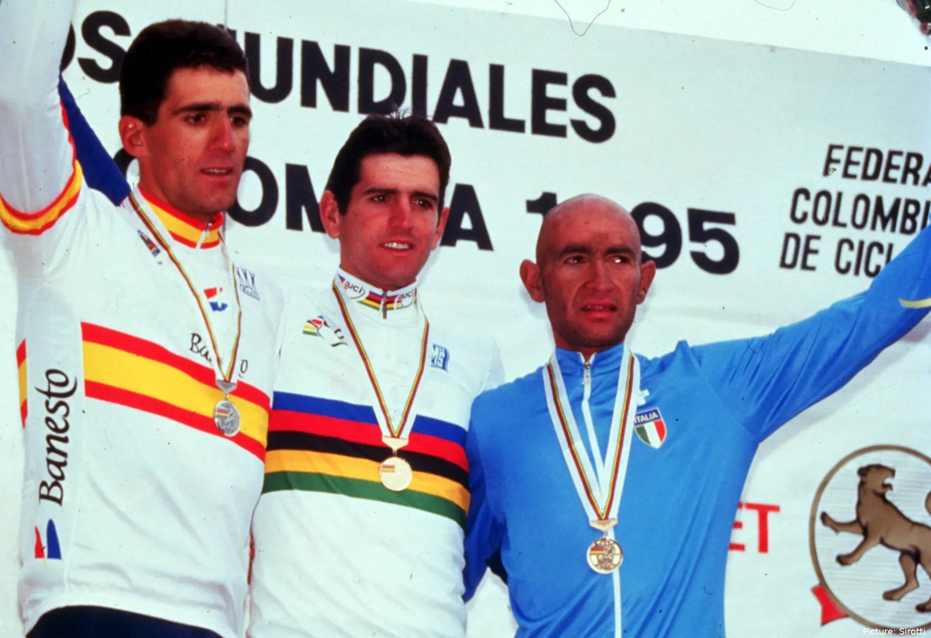 Miguel Indurain junto a Abraham Olano y Marco Pantani: Mundial de Ciclismo de 1995