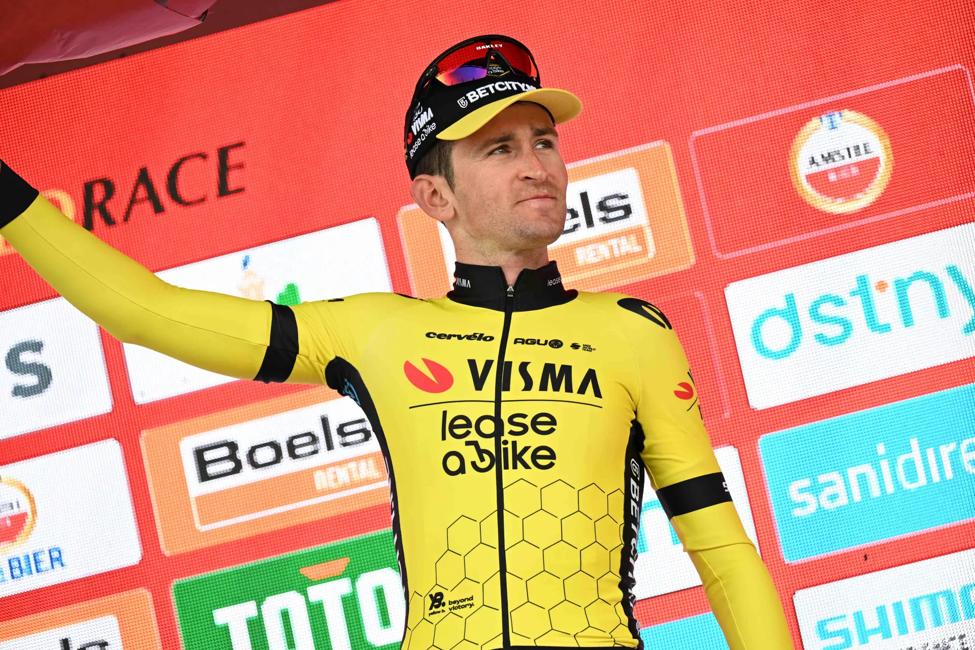 Tiesj Benoot on the Amstel Gold Race podium