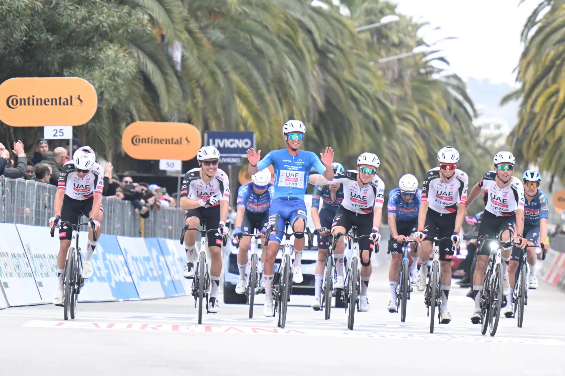 UAE Team Emirates - XRG celebrate Isaac del Toro's Tirreno-Adriatico 2026 win