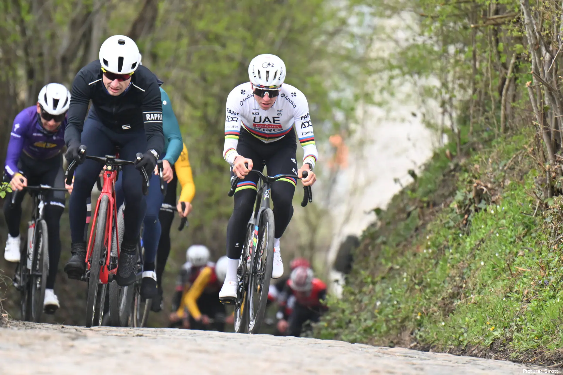 Tadej Pogacar during recon for the 2026 Tour of Flanders
