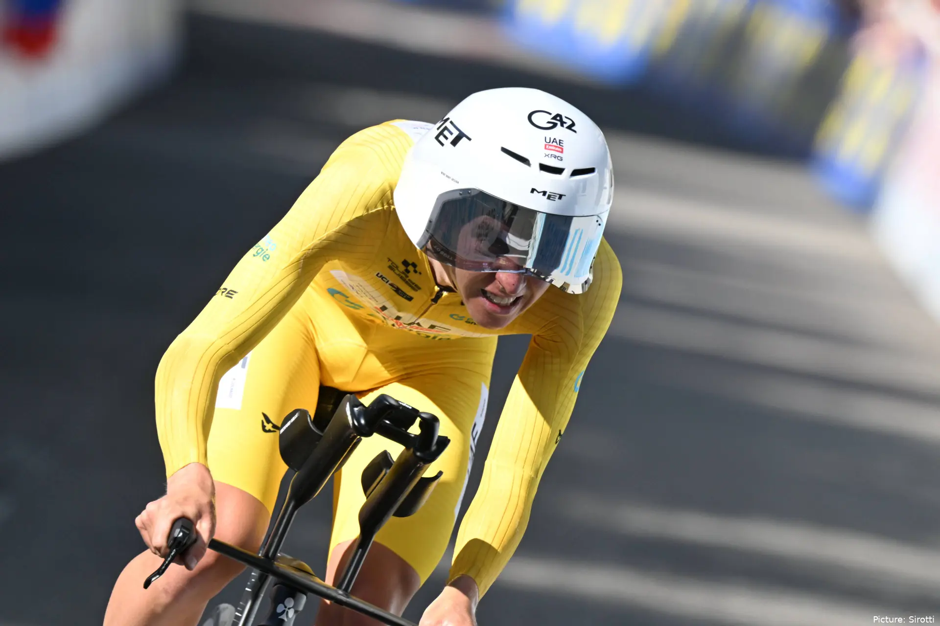 Tadej Pogacar in time trial action at the 2026 Tour de Suisse