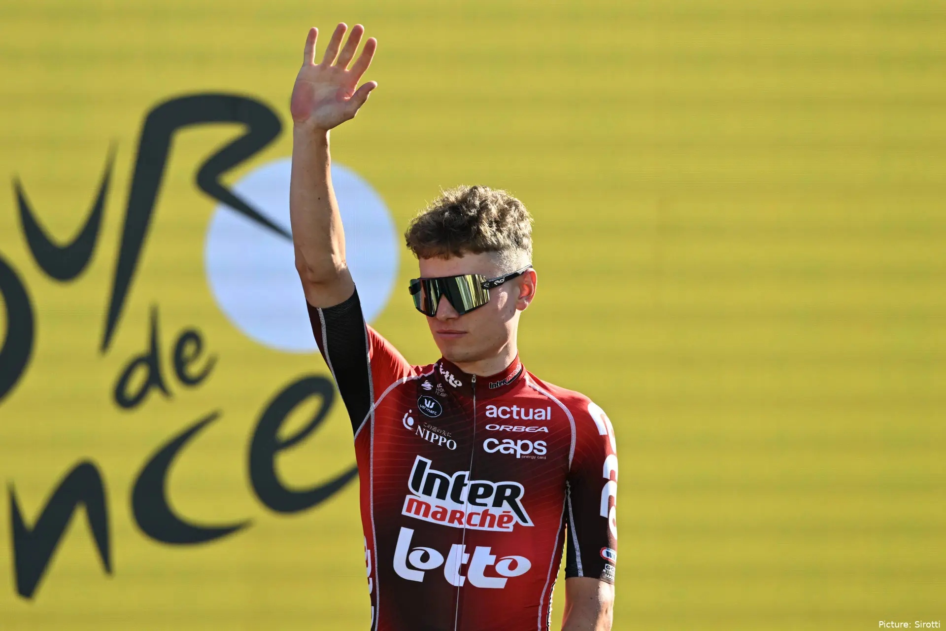 Lennert Van Eetvelt at the 2026 Tour de France team presentation