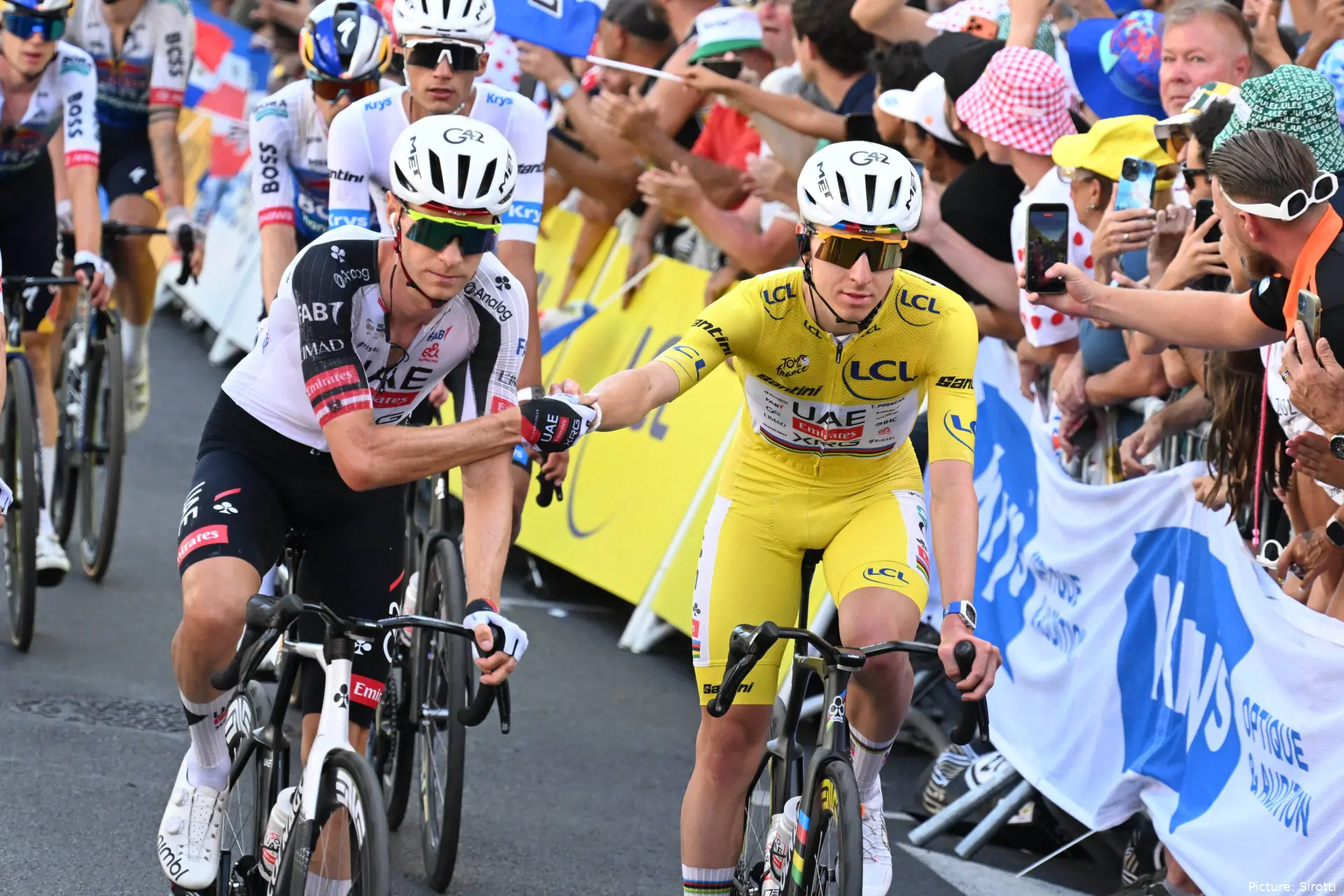 Tadej Pogacar and Felix Grossschartner at the 2026 Tour de France