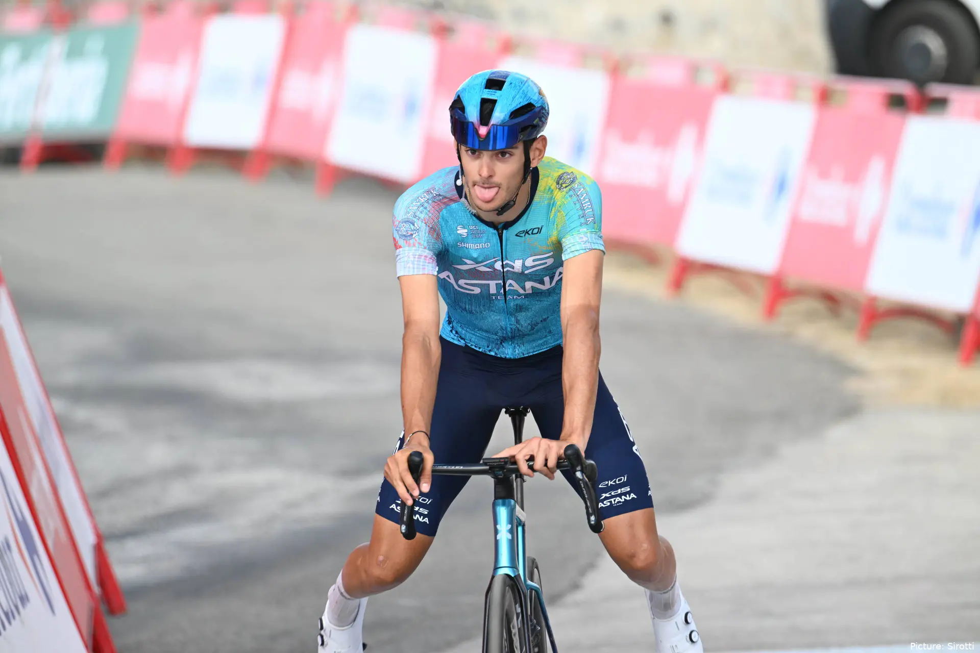 Alessandro Romele crosses the line on Stage 14 of the 2026 Vuelta a Espana