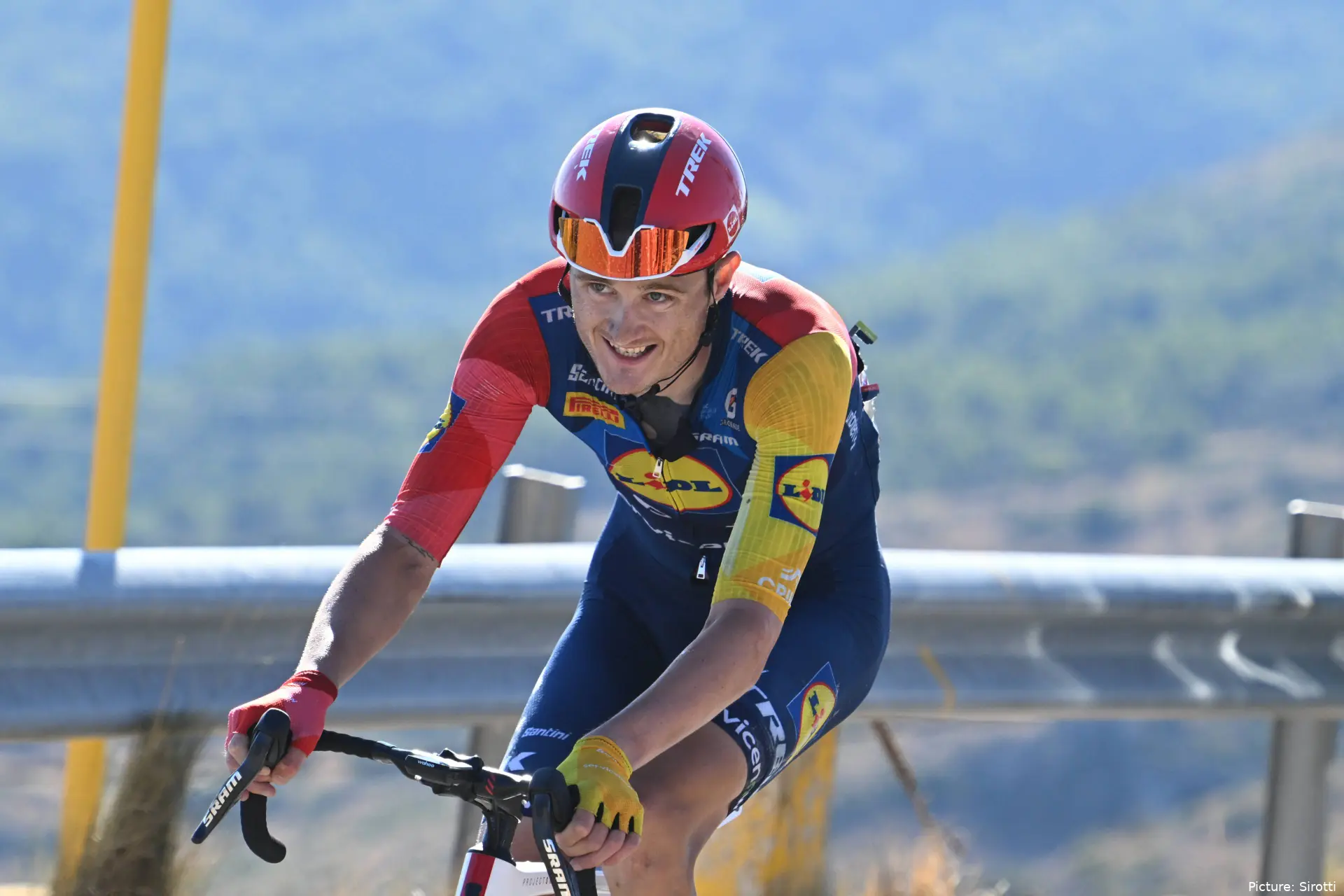 Mathias Norsgaard in action at the 2026 Vuelta a Espana