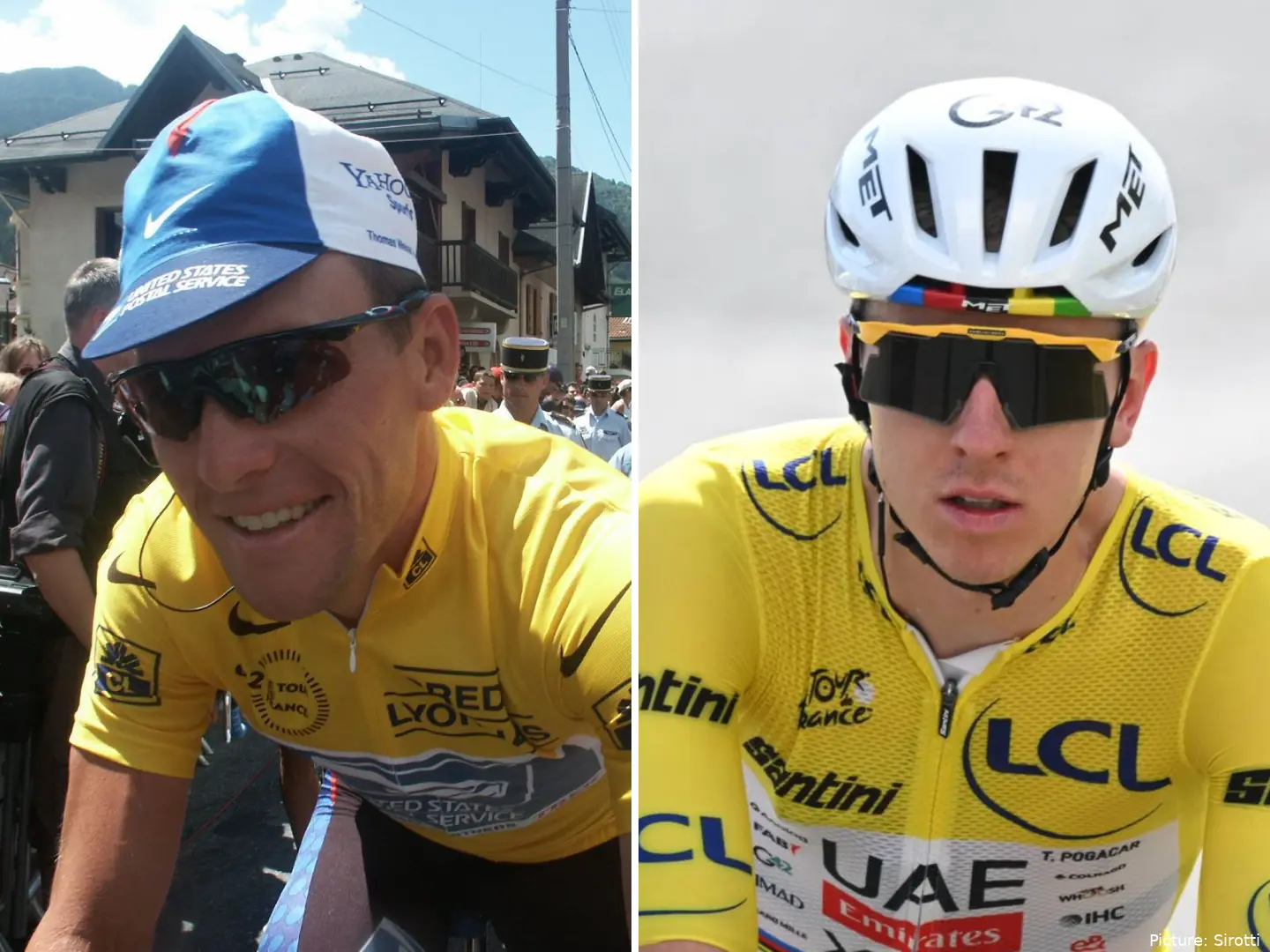 Lance Armstrong and Tadej Pogacar