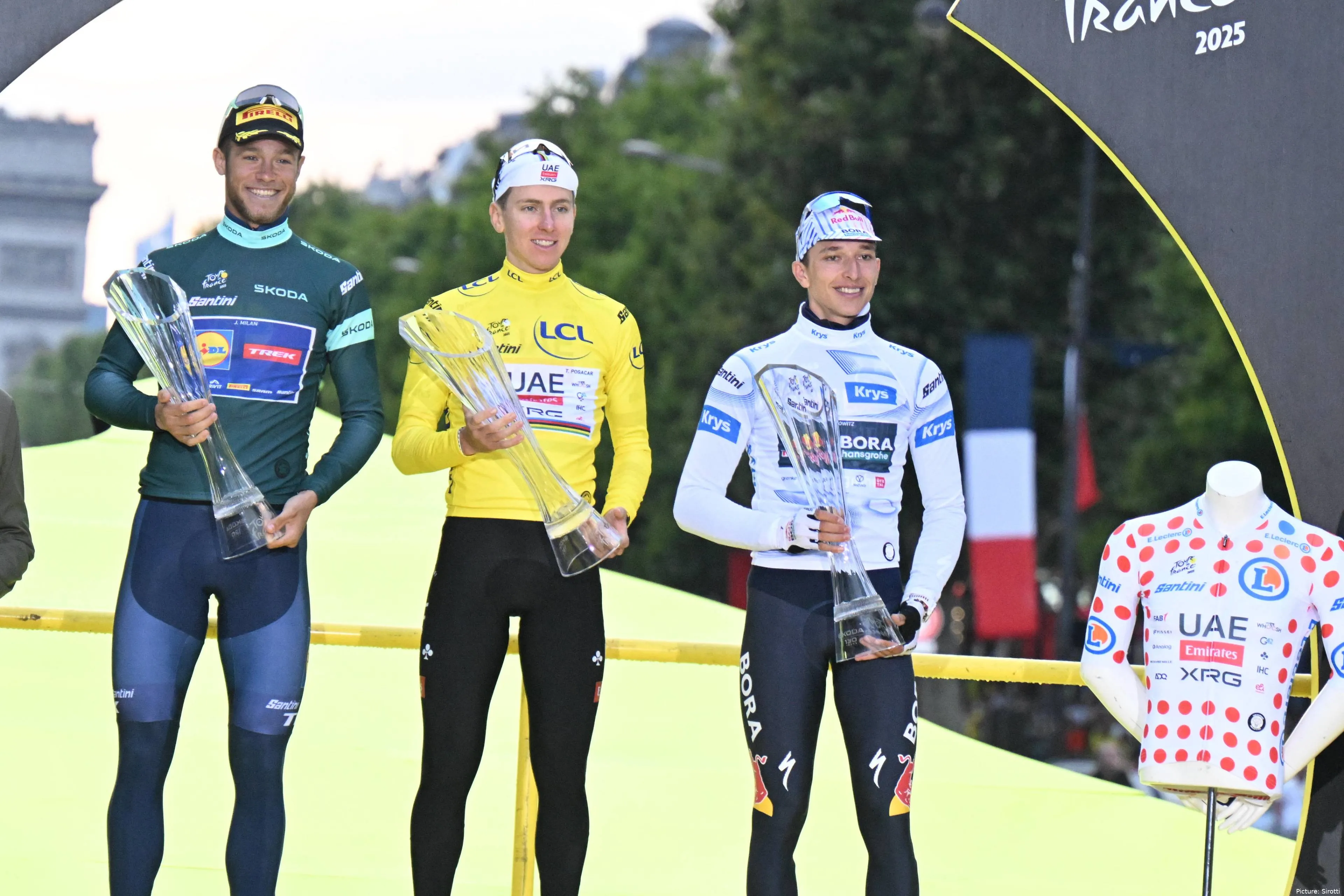 Jonathan Milan, Tadej Pogacar y Florian Lipowitz