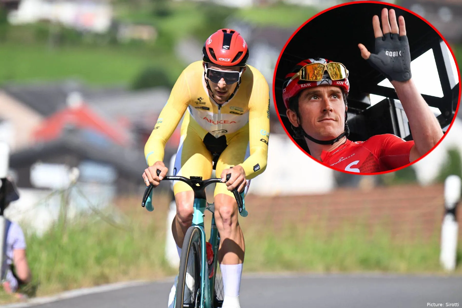 Kevin Vauquelin during the 2025 season and his new team leader Geraint Thomas