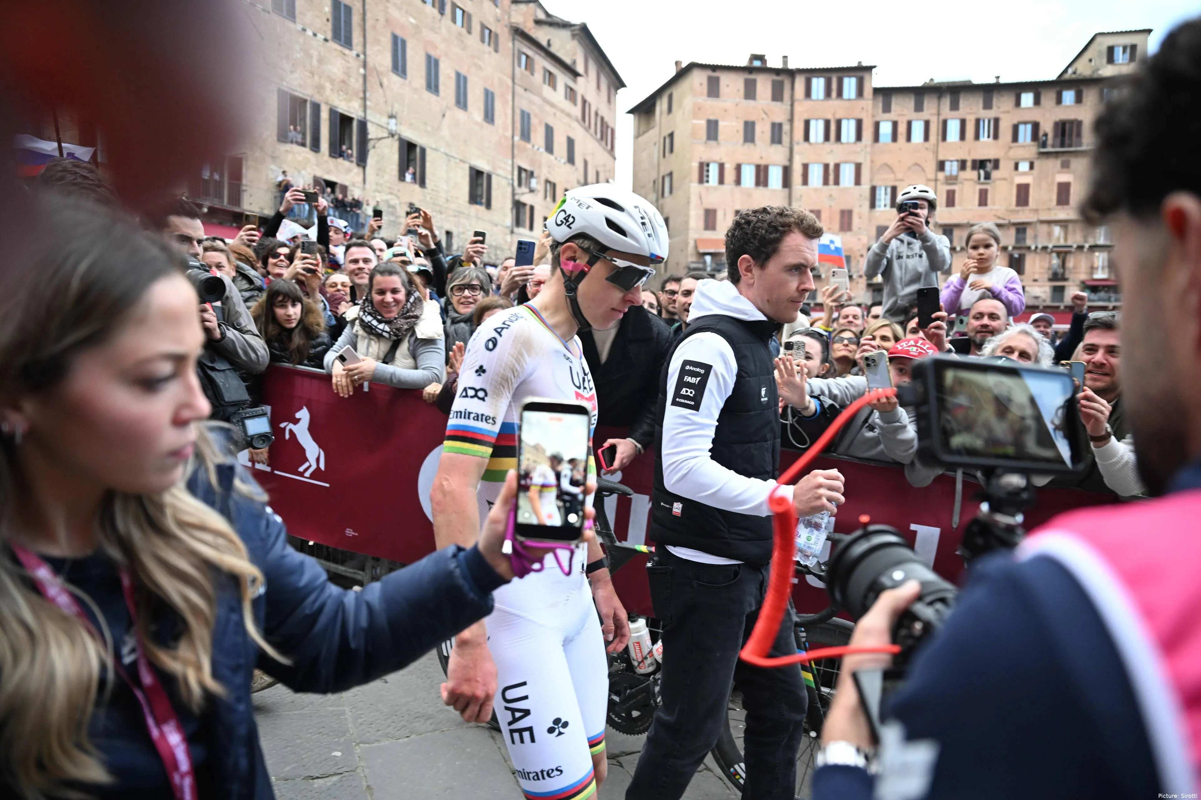 Tadej Pogacar at the 2026 Strade Bianche