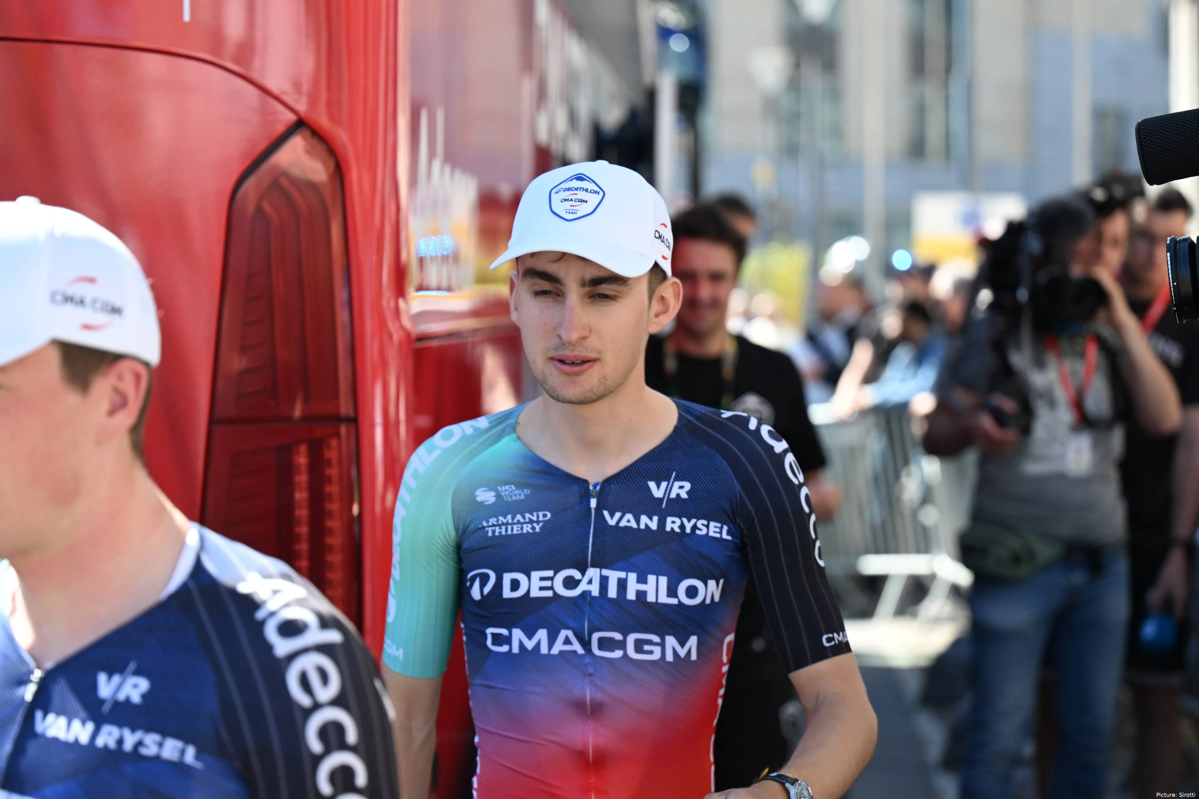 Paul Seixas at the pre-Liege-Bastogne-Liege 2026 team presentation