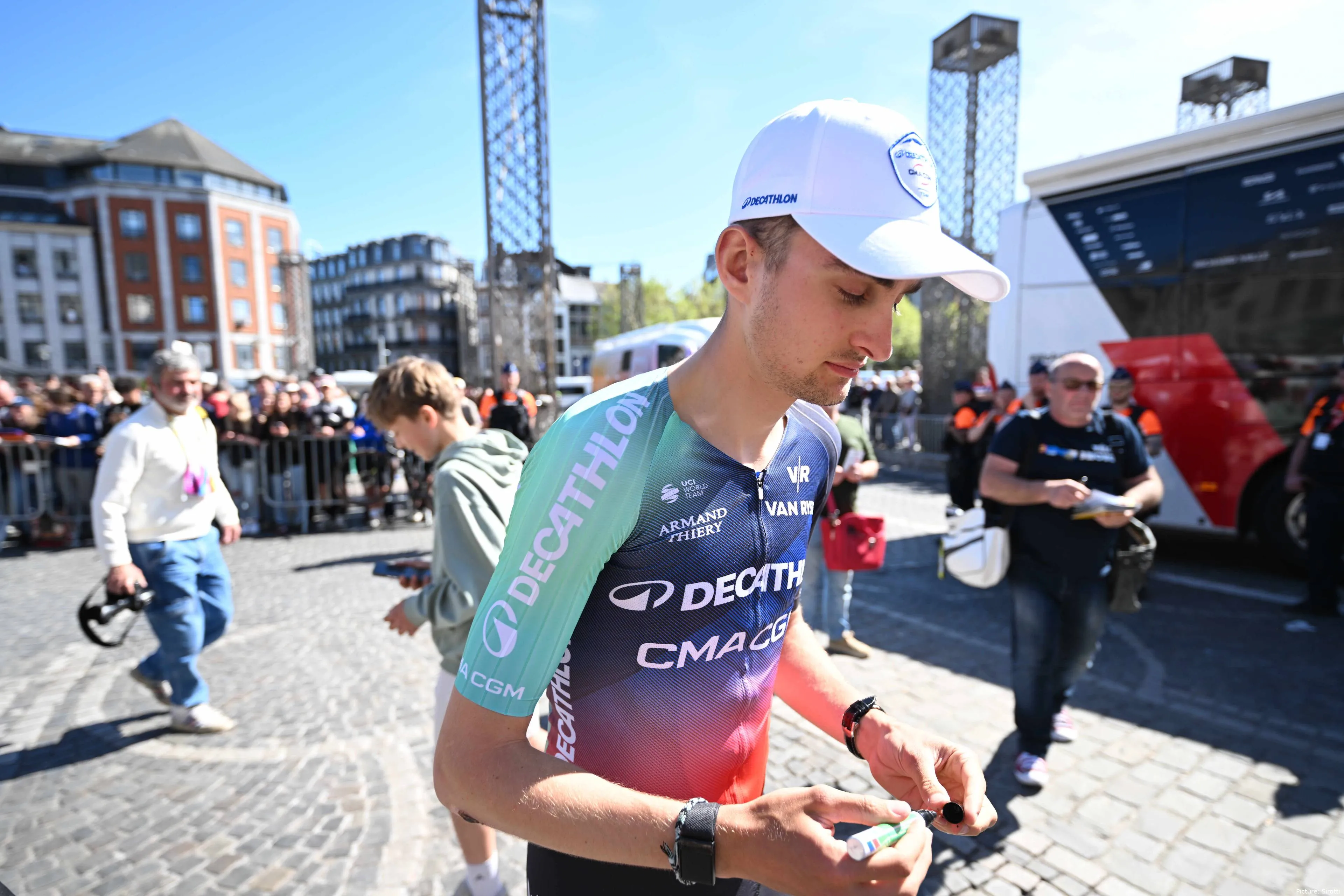 Paul Seixas at the pre-Liege-Bastogne-Liege 2026 team presentation