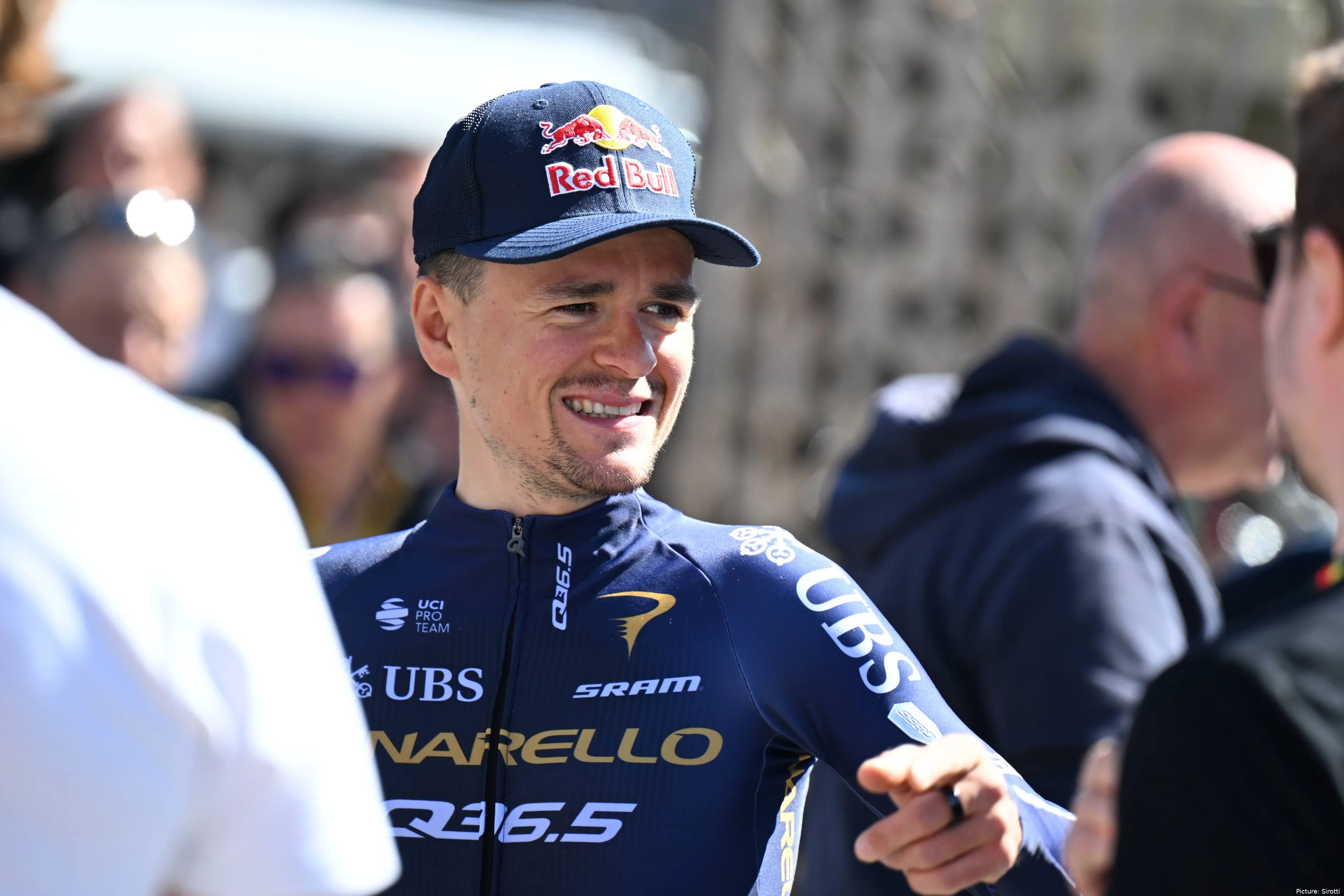 Tom Pidcock at the pre-Liege-Bastogne-Liege 2026 team presentation