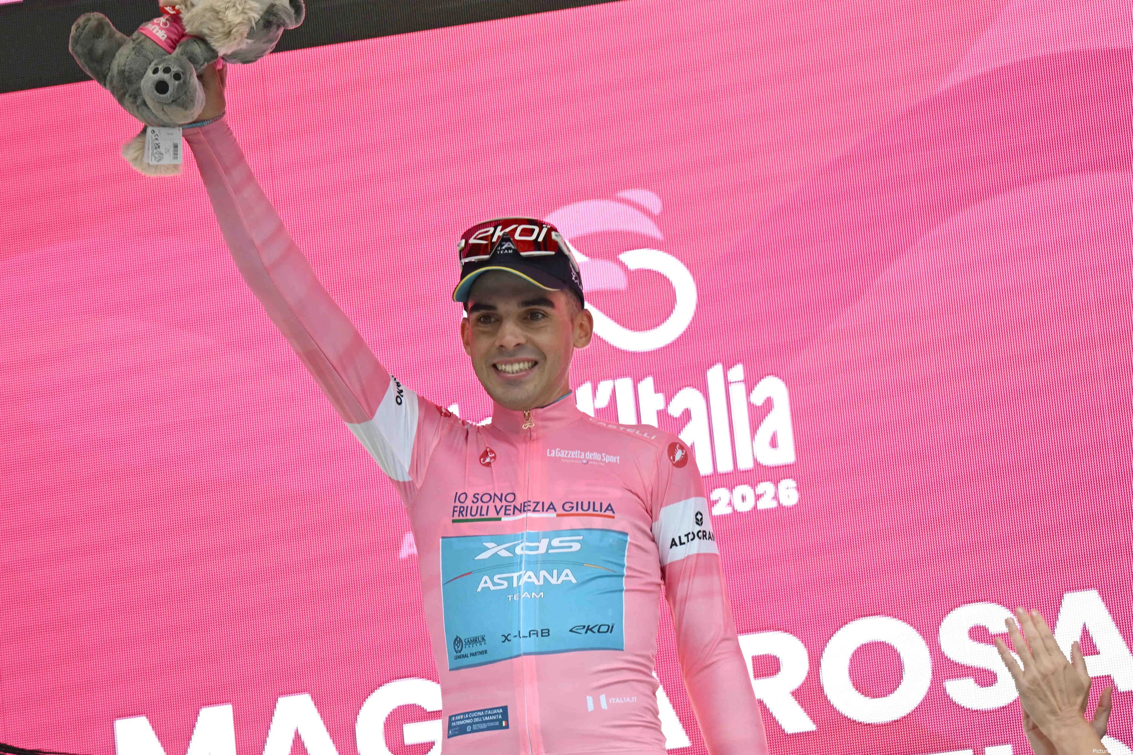 Guillermo Thomas Silva in the Maglia Rosa at the 2026 Giro d'Italia
