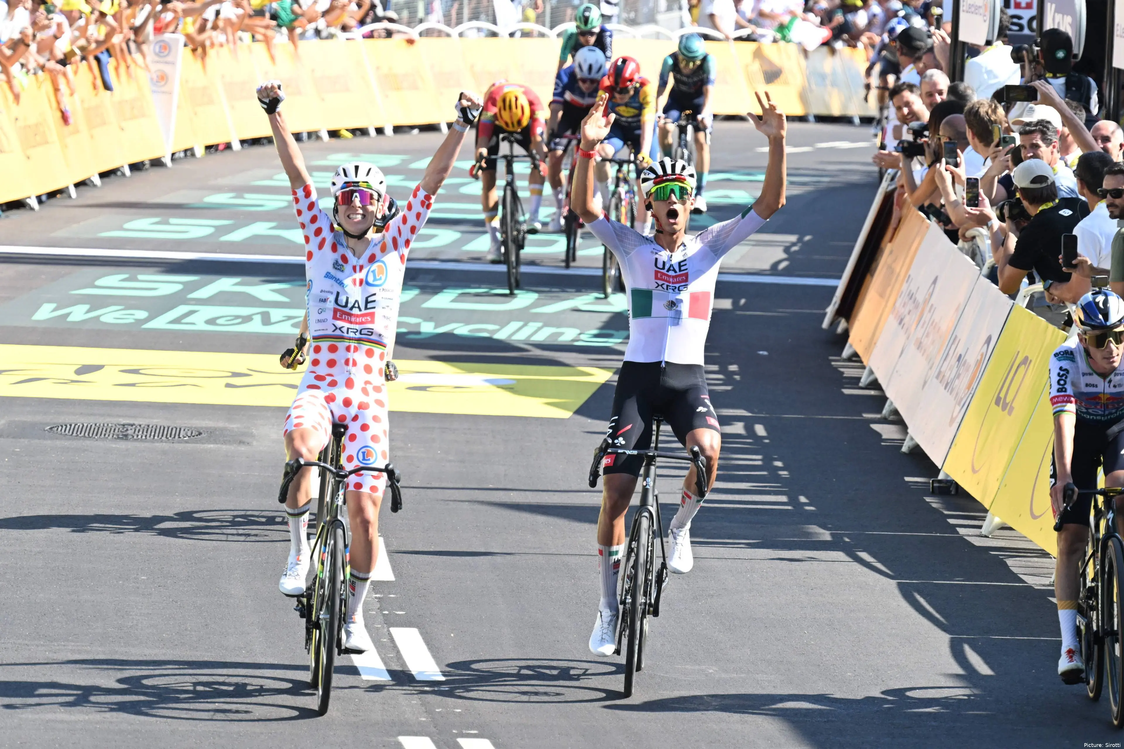 Tadej Pogacar and Isaac del Toro on stage 2 of the 2026 Tour de France