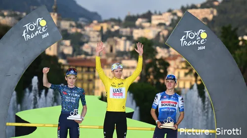 Jonas Vingegaard, Tadej Pogacar y Remco Evenepoel, el podio del Tour de Francia 2024 en Niza