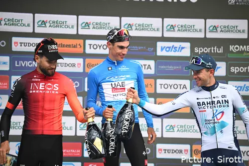 Filippo Ganna, Juan Ayuso y Antonio Tiberi, podio de la Tirreno-Adriático 2025