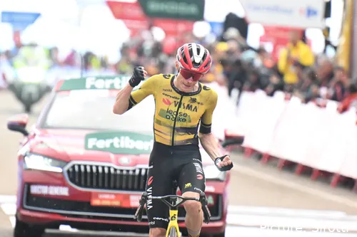 Vingegaard, celebrando una victoria con el Team Visma | Lease a Bike