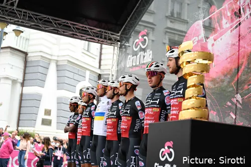 Drone Hopper - Androni Giocatolli at the start of stage three in&nbsp;Kaposvár