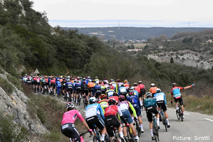 Pelotón ciclista en plena carrera.