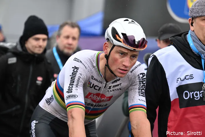 Mathieu van der Poel racing for Alpecin-Deceuninck in 2024 as the road World Champion