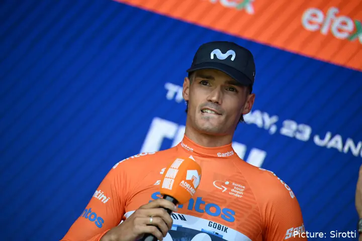 Javier Romo in the Tour Down Under leader's jersey