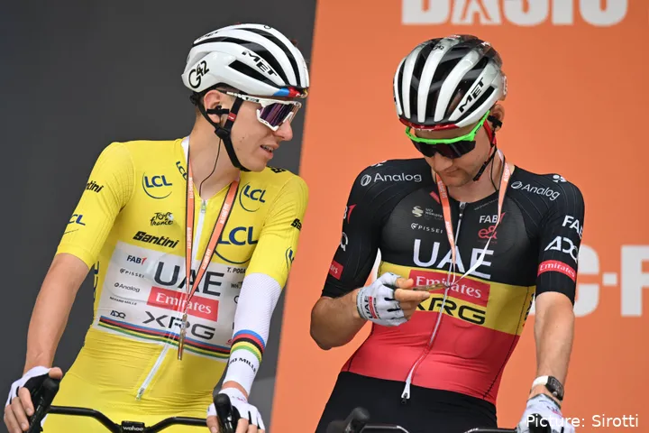 Tadej Pogacar and Tim Wellens at the 2025 Tour de France