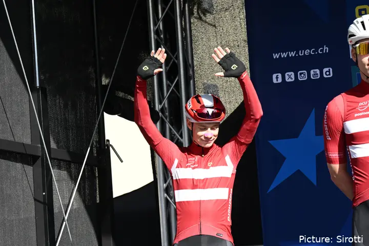 Jonas Vingegaard racing for Denmark at the 2025 European Championships