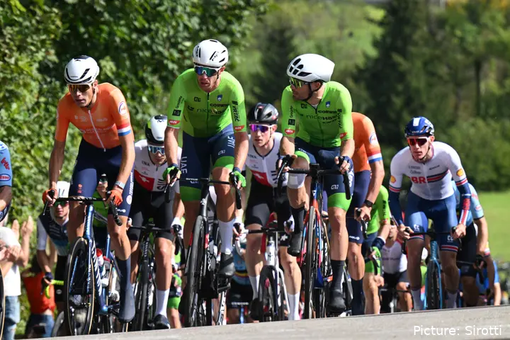 Luke Mezgec rides for Slovenia in the World Championship peloton