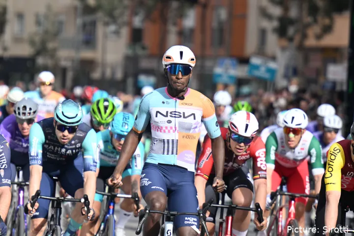 Biniam Girmay celebrates his win at the 2026 Clasica de Almeria