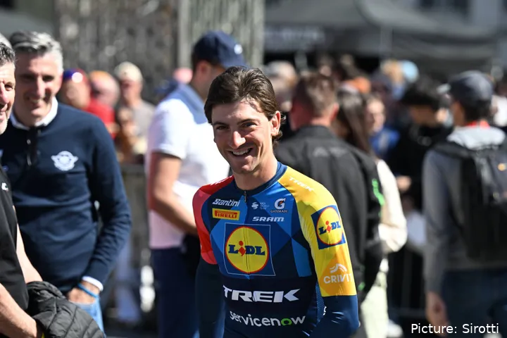 Giulio Ciccone at the pre-Liege-Bastogne-Liege 2026 team presentation