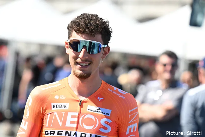 Kevin Vauquelin at the pre-Liege-Bastogne-Liege 2026 team presentation