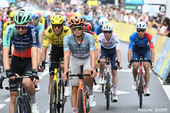 Oscar Onley on stage 2 of the 2026 Tour Auvergne-Rhône-Alpes