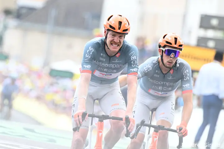 Dorian Godon and Kevin Vauquelin on stage 12 of the 2026 Tour de France