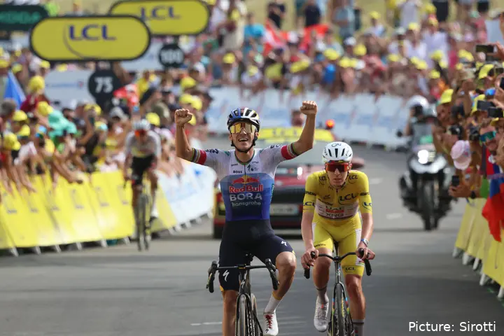 Remco Evenepoel celebrates stage 15 of the 2026 Tour de France