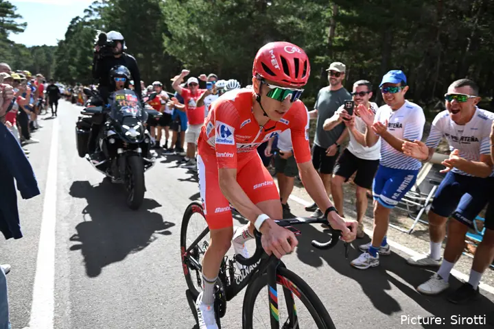 Tadej Pogacar in action on Stage 7 of the 2026 Vuelta a Espana