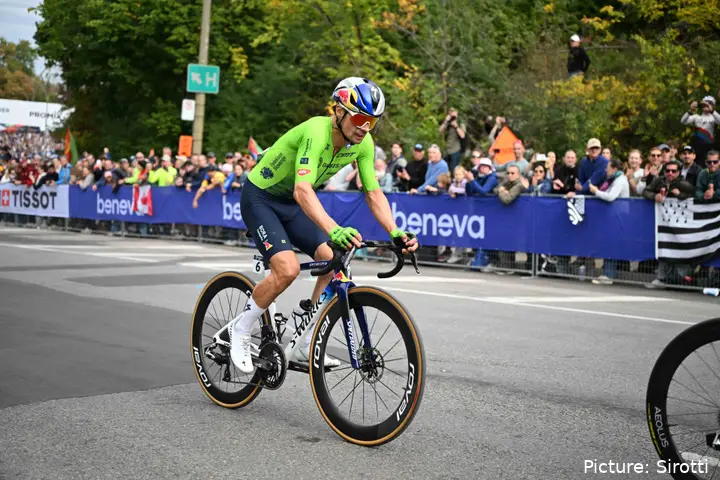 Primoz Roglic in action at the 2026 Montreal World Championships