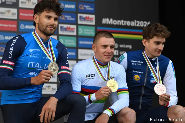 The 2026 World Championships time trial podium