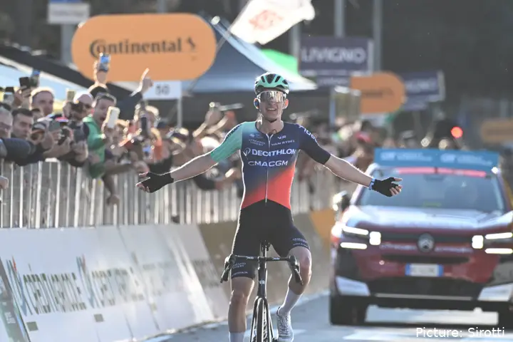 Paul Seixas crosses the line at Il Lombardia 2026